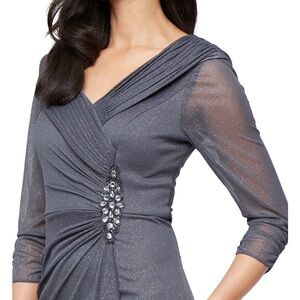 Alex Evenings Shimmering Silver Long Sleeve Dress